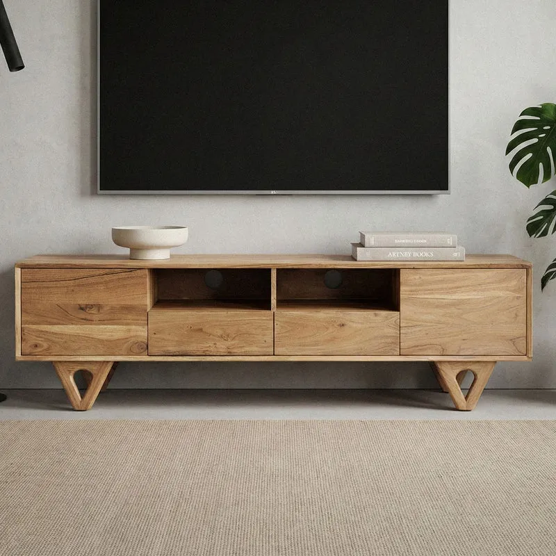 Lowboard Akazie Massivholz 160 cm TV-Board mit Türen & Schubladen