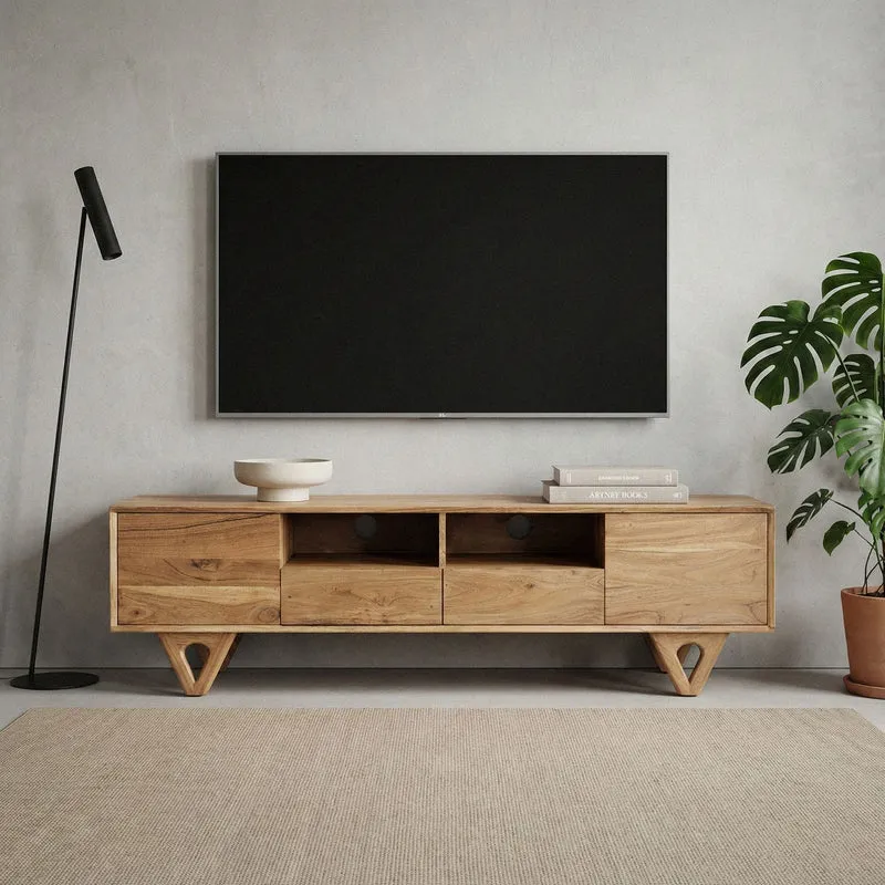 Lowboard Akazie Massivholz 160 cm TV-Board mit Türen & Schubladen