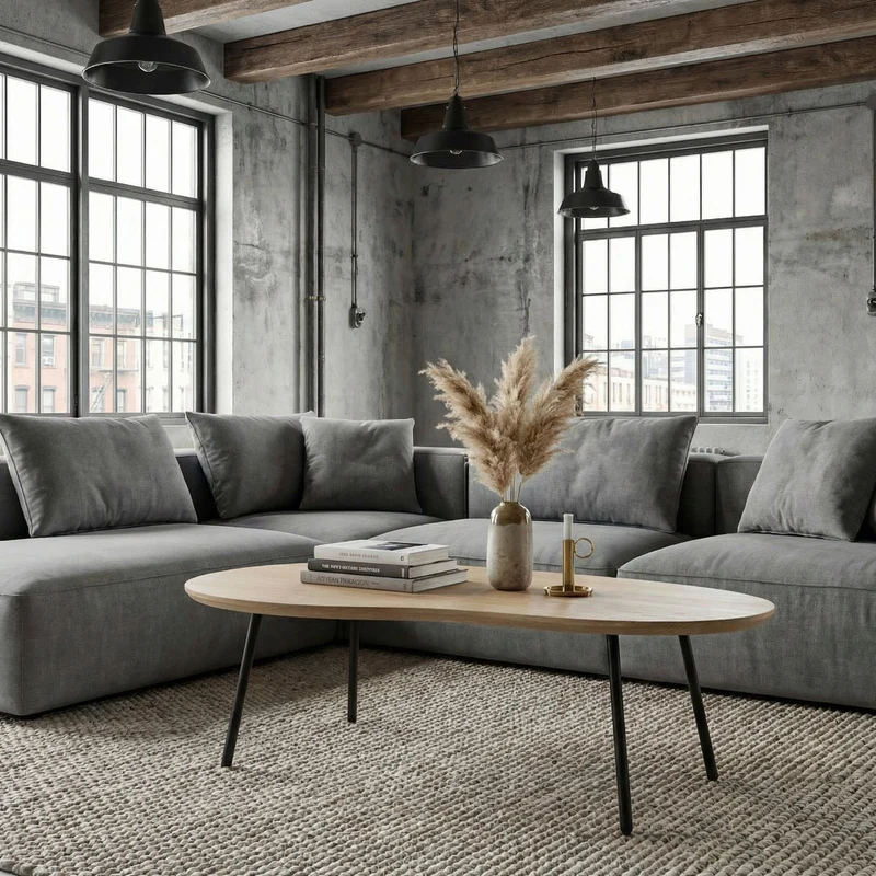 Couchtisch Nierenform Mango Massivholz White Wash mit Metallbeinen