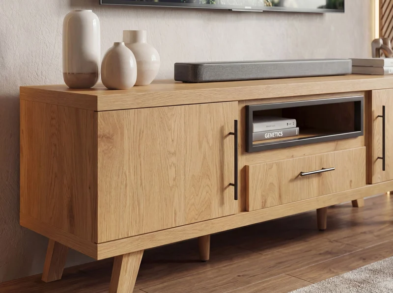 TV Lowboard Eiche Dekor 150 cm mit 2 Türen und Schublade, Wohnling