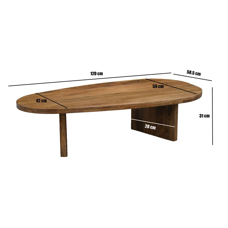 Couchtisch Mango Massivholz oval 120 cm, handgefertigt von Wohnling