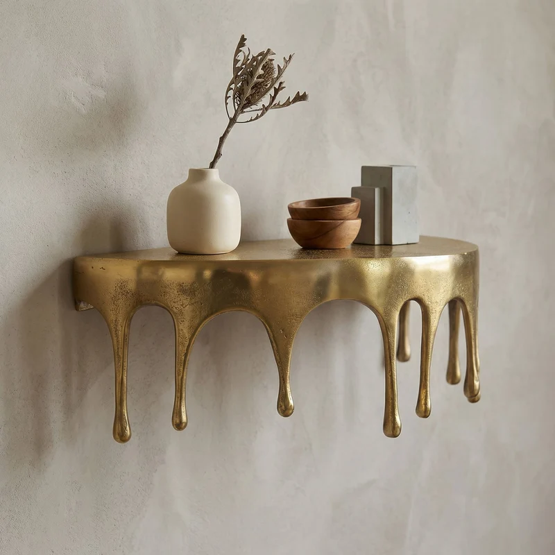 Wandregal Drops 60cm aus Aluminium in Gold, Tropfen-Optik Handmade