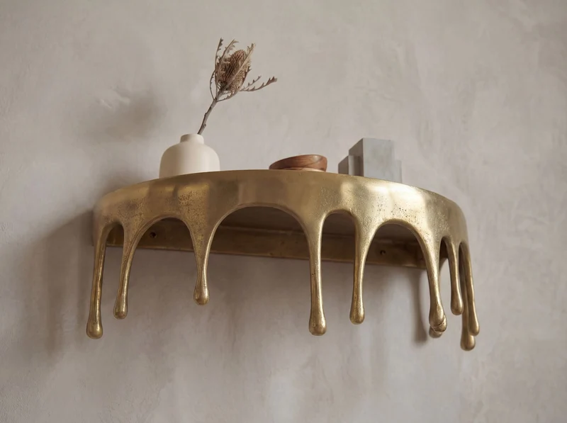 Wandregal Drops 60cm aus Aluminium in Gold, Tropfen-Optik Handmade