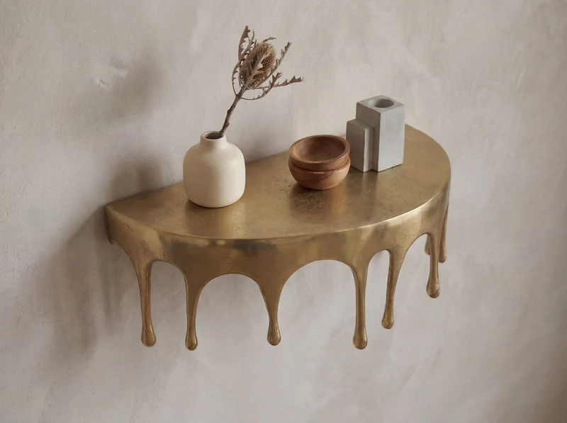 Wandregal Drops 60cm aus Aluminium in Gold, Tropfen-Optik Handmade