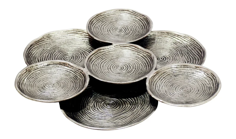 Dekoschale Silber 44 cm rund aus Aluminium – handgefertigte Obstschale