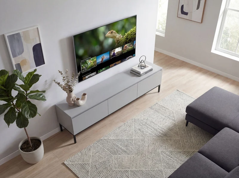 Lowboard 150cm Grau, 3 Schubladen, grifflos – Wohnling TV-Kommode