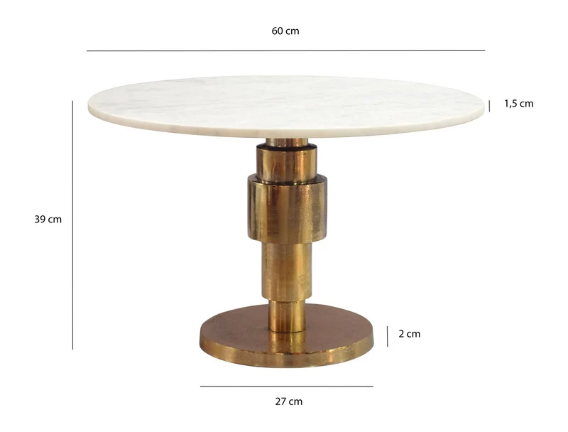 Couchtisch Gold mit weißer Marmorplatte, Ø 60 cm, Aluminiumgestell