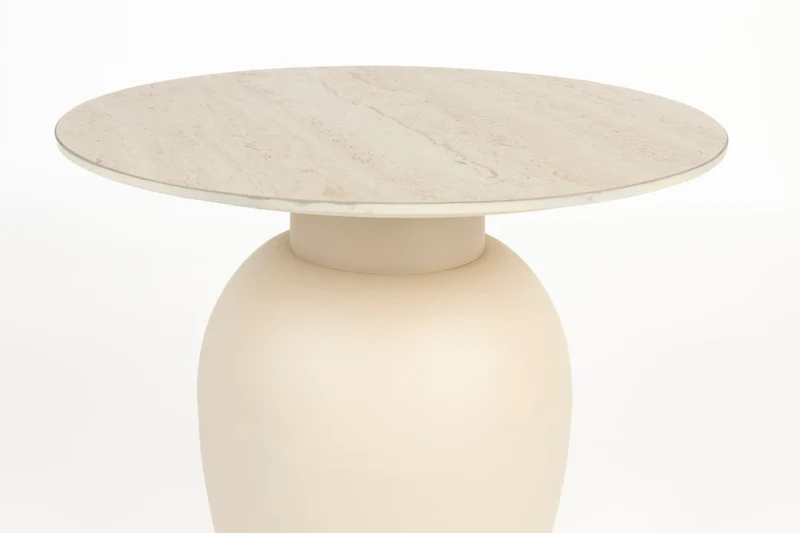 Beistelltisch Karula mit Keramik-Tischplatte in Travertin-Optik, Beige