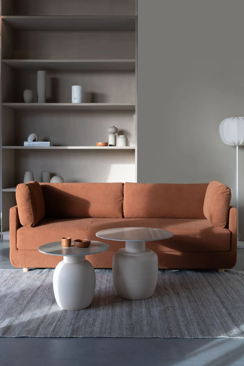 Beistelltisch Karula mit Keramik-Tischplatte in Travertin-Optik, Beige