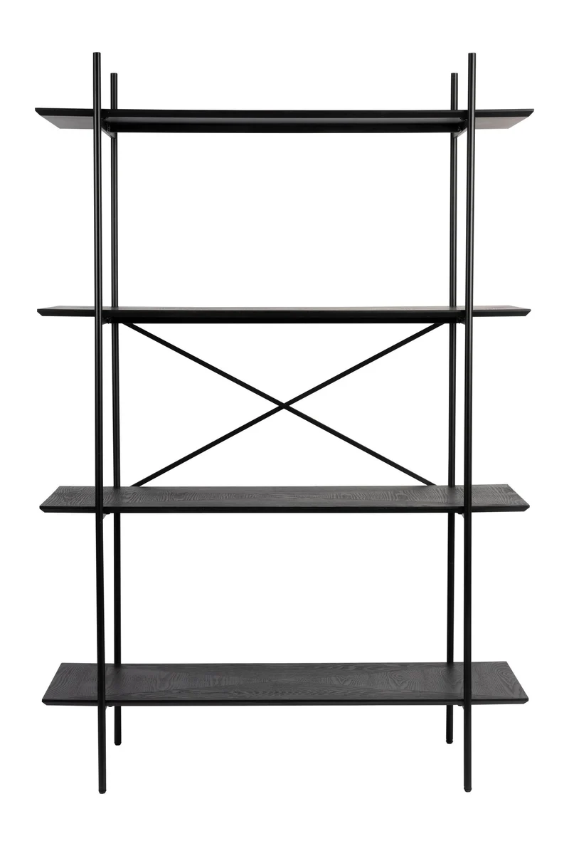 Regal Marcio Schwarz mit Metallgestell und Holzstruktur-Böden, 180 cm