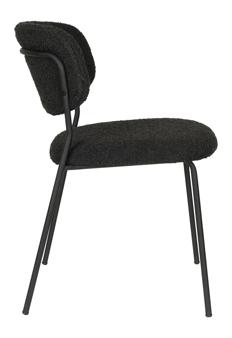 Esszimmerstuhl Jolien im 2er-Set, Schwarz mit Bouclé-Stoff