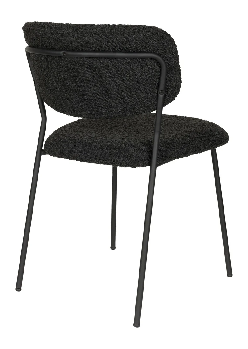 Esszimmerstuhl Jolien im 2er-Set, Schwarz mit Bouclé-Stoff