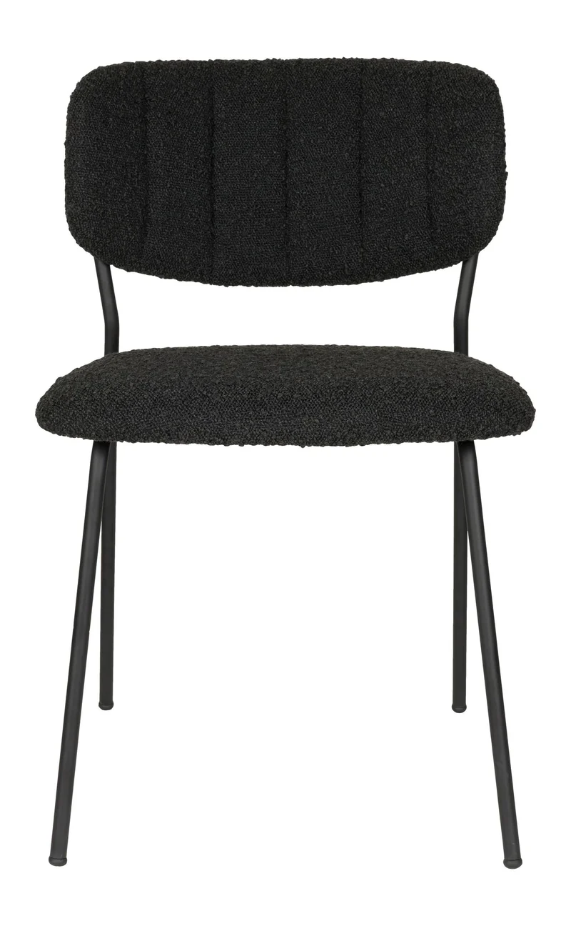 Esszimmerstuhl Jolien im 2er-Set, Schwarz mit Bouclé-Stoff