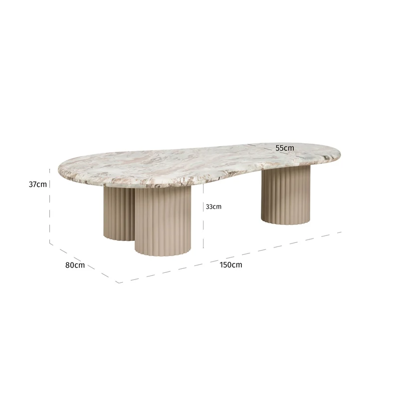 Couchtisch Coronel Blush beige mit Toronto-Marmorplatte, 150x80 cm