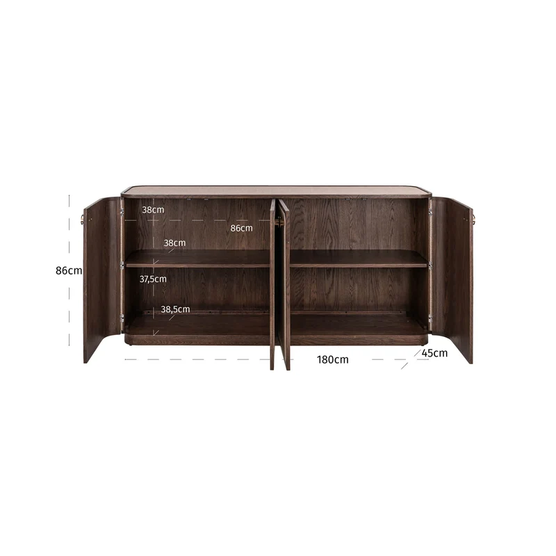 Sideboard Willox 4-türig in Beige – Eiche & Leinen, 180 cm