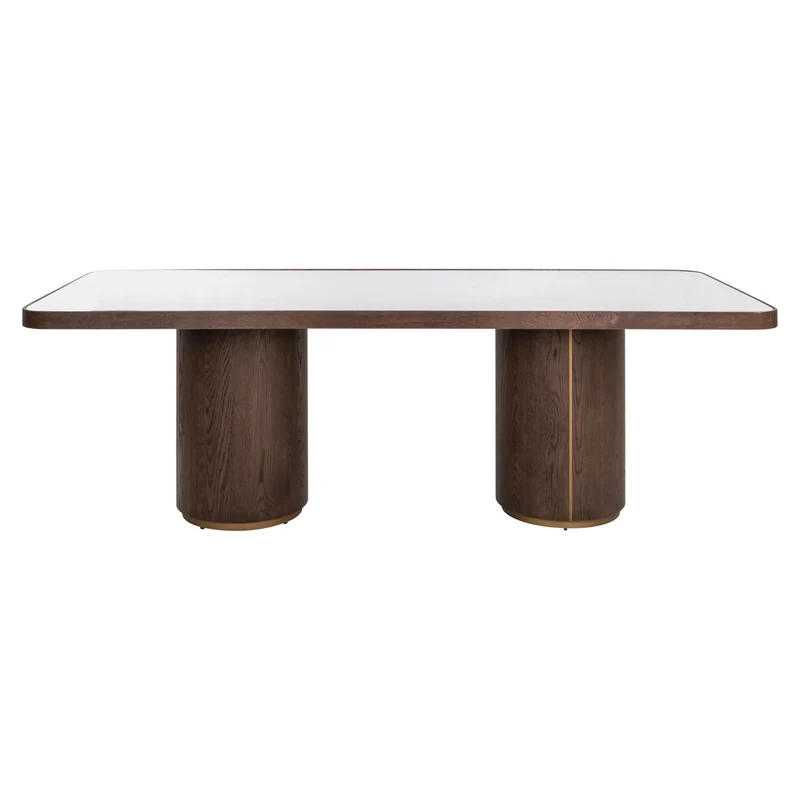 Esstisch Willox 235 cm Beige mit Glasplatte, Eiche und Metall