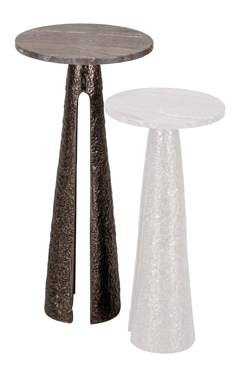 Beistelltisch Eldora rund, Bronze mit Travertin-Platte, Ø30 cm