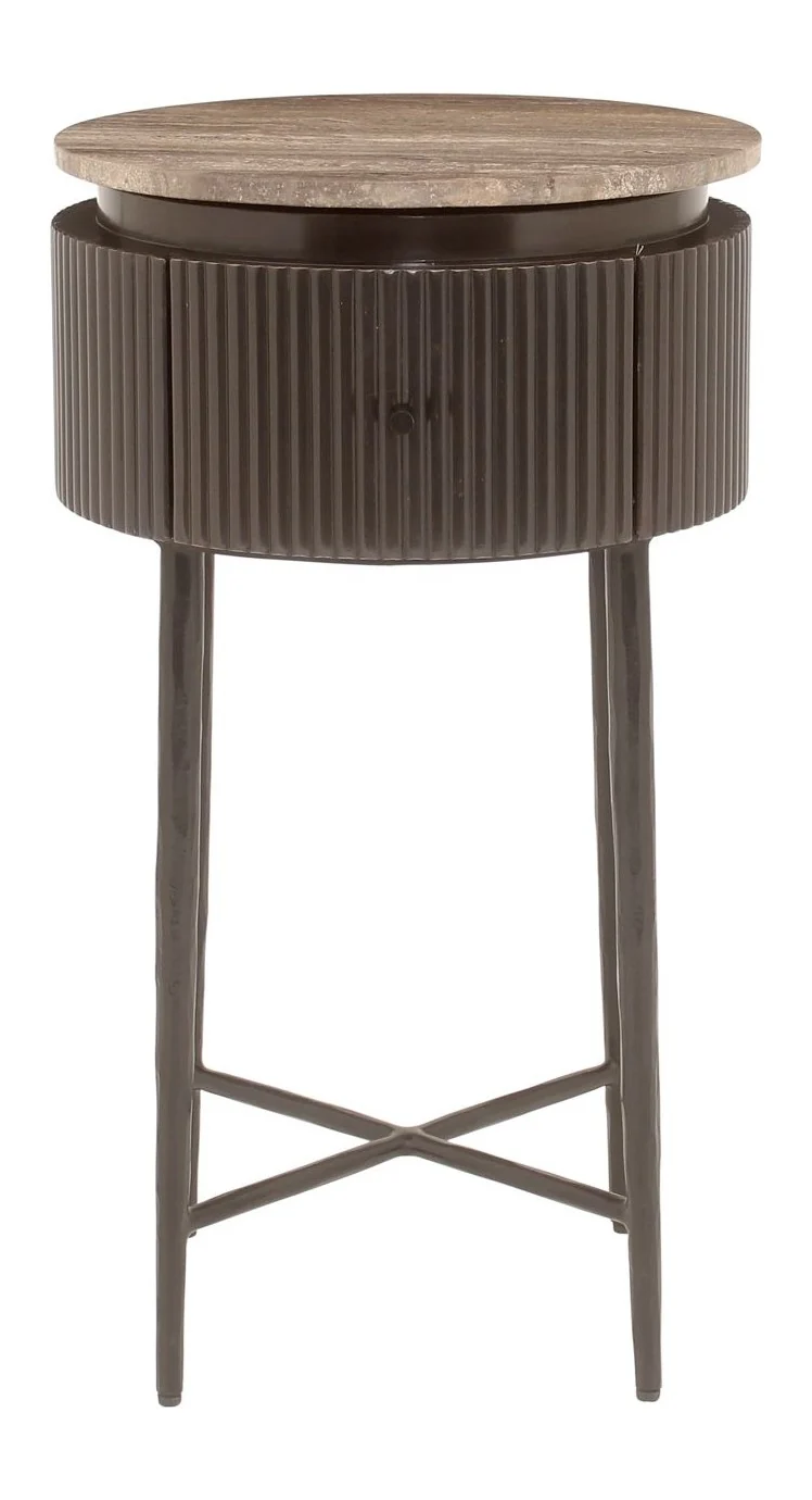 Beistelltisch Russo mit Travertin & Messing-Optik, ash brown –