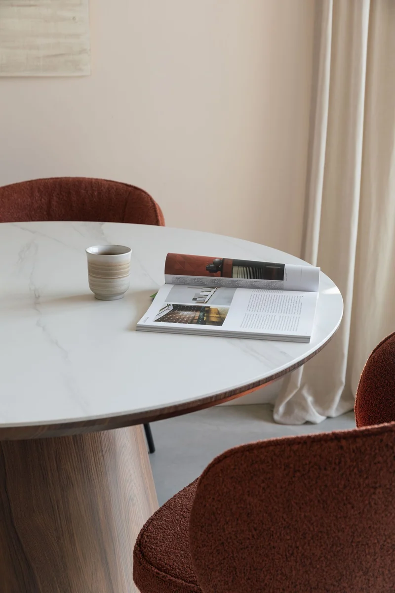 Esstisch Tisch ALMIRA Oval 200 x 90 Walnuss Platte in Marmoroptik