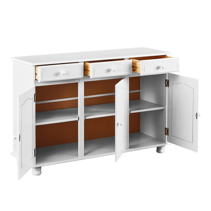 Kommode Anrichte Livio Kiefer Massivholz weiß lackiert, 130 cm