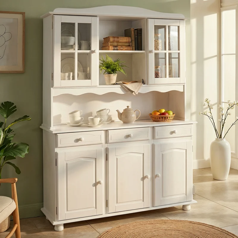 Buffet Vitrine SIENA Kiefer Massivholz weiß lackiert Landhausstil
