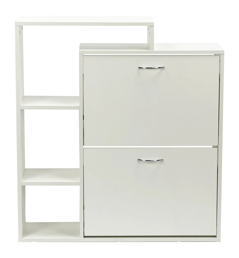 Schuhschrank Wohnling 85 cm in Weiß mit 2 Klappfächern und Ablage