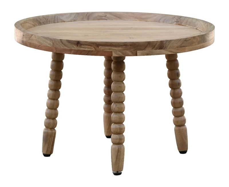 Couchtisch Akazie 60 cm Rund Massivholz mit Perlenbeinen von Wohnling