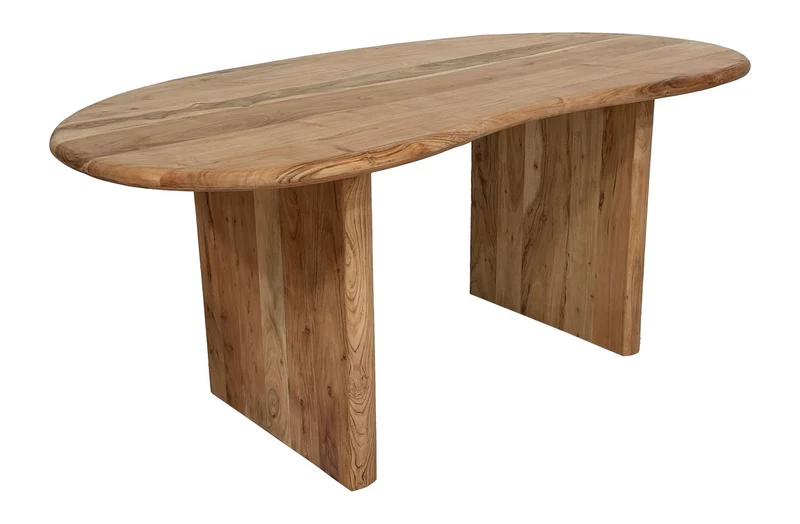 Schreibtisch Akazie Massivholz 180x90 cm Nierenform Retro Homeoffice