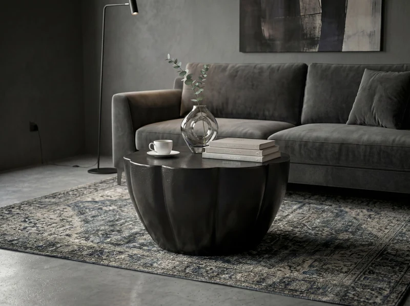 Couchtisch Blütenform Wohnling in Schwarz aus Aluminium, 60 cm rund