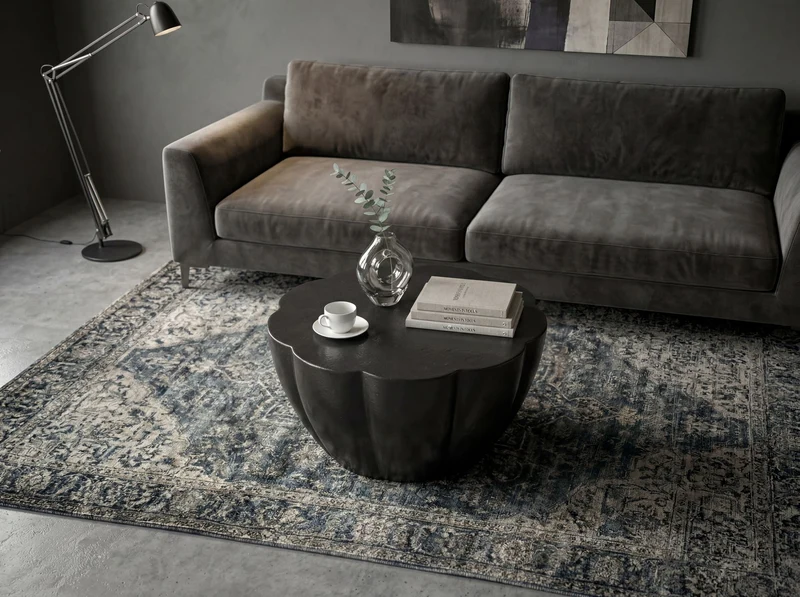 Couchtisch Blütenform Wohnling in Schwarz aus Aluminium, 60 cm rund