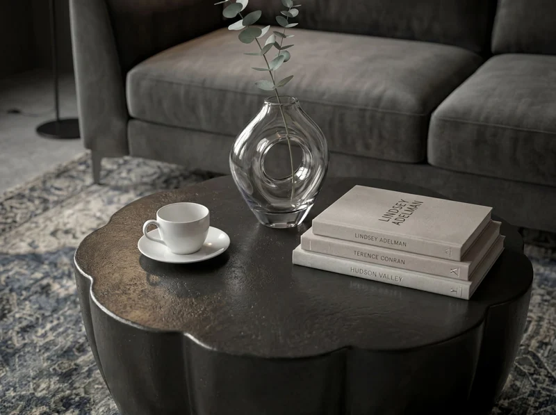 Couchtisch Blütenform Wohnling in Schwarz aus Aluminium, 60 cm rund
