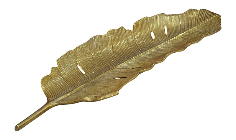 Dekoschale Blatt Gold aus Aluminium, 60 cm, handgefertigt - Wohnling