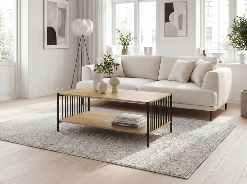 Couchtisch Eiche-Optik 110x60 cm mit Stauraum im Industrial-Design