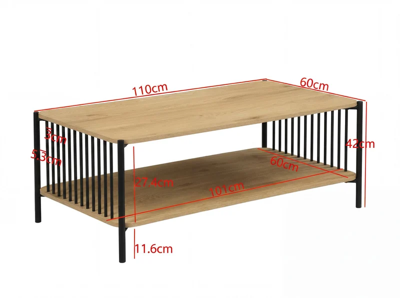 Couchtisch Eiche-Optik 110x60 cm mit Stauraum im Industrial-Design