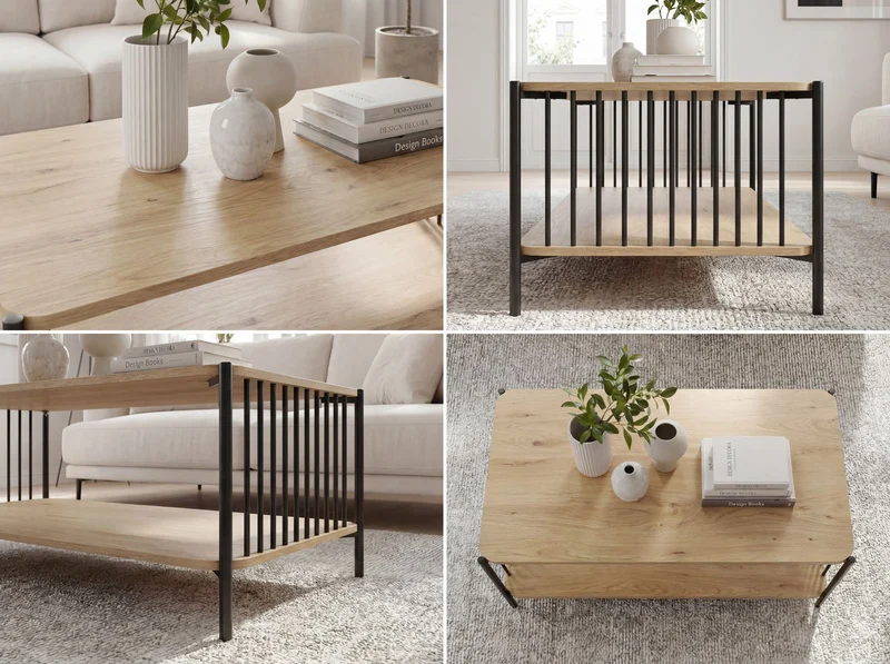 Couchtisch Eiche-Optik 110x60 cm mit Stauraum im Industrial-Design