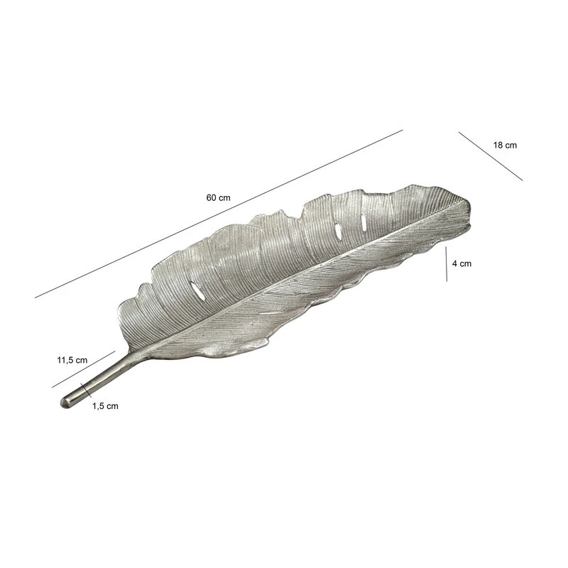 Dekoschale Blatt Wohnling Silber 60 cm aus lackiertem Aluminium