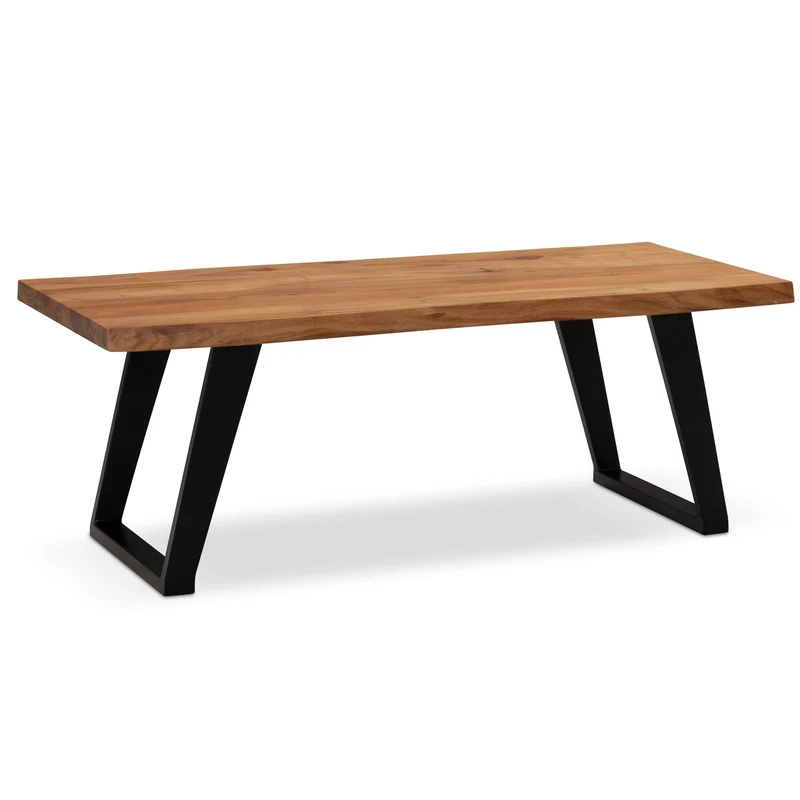 Couchtisch Akazie Massivholz mit Baumkante und Metallgestell