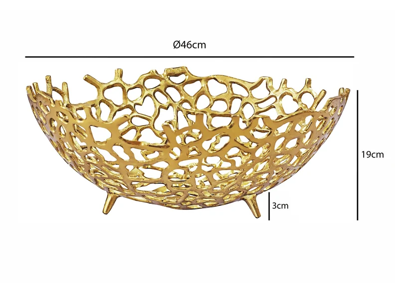 Wohnling Obstschale Gold, 46 cm – Aluminium-Obstkorb mit Korallenoptik