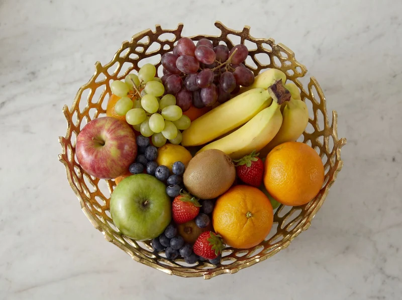 Wohnling Obstschale Gold, 46 cm – Aluminium-Obstkorb mit Korallenoptik