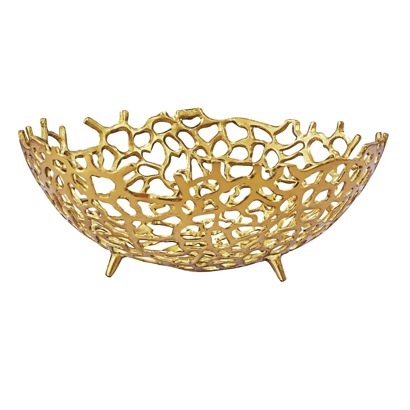 Wohnling Obstschale Gold, 46 cm – Aluminium-Obstkorb mit Korallenoptik