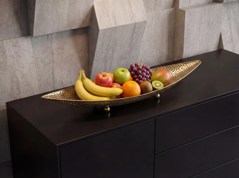 Obstschale Gold Oval 60 cm mit Lochmuster, Dekoschale aus Metall