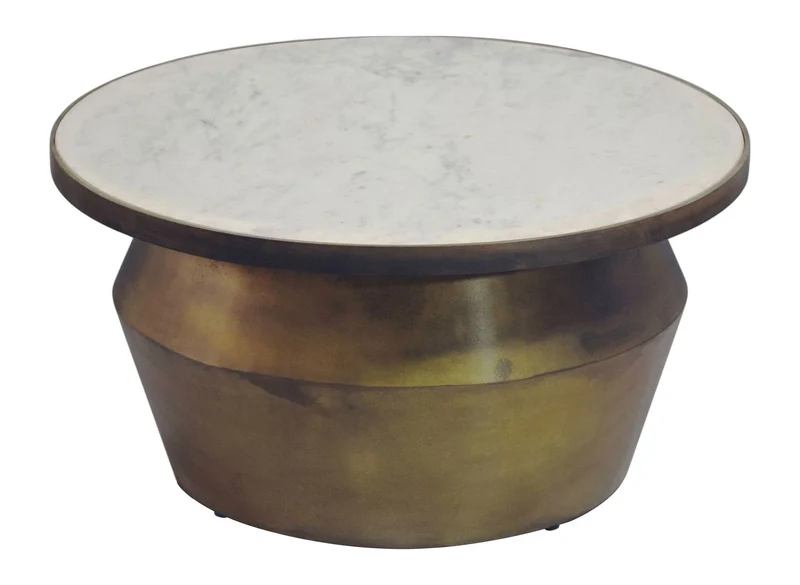 Couchtisch Wohnling rund 60 cm, Marmor-Tischplatte mit Eisengestell