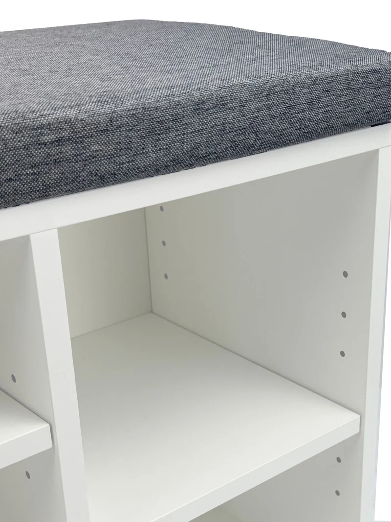 Schuhbank Flur Weiß 100 cm mit Sitzkissen, Schublade und Regalböden