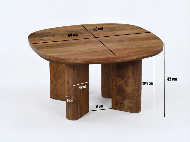 Couchtisch Mango Massivholz 60x60 cm handgefertigt im modernen Design