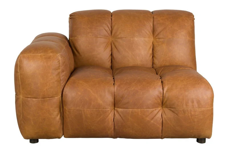 Sofa-Element Hackman mit Armlehne links: Modulares Ledersofa in Cognac
