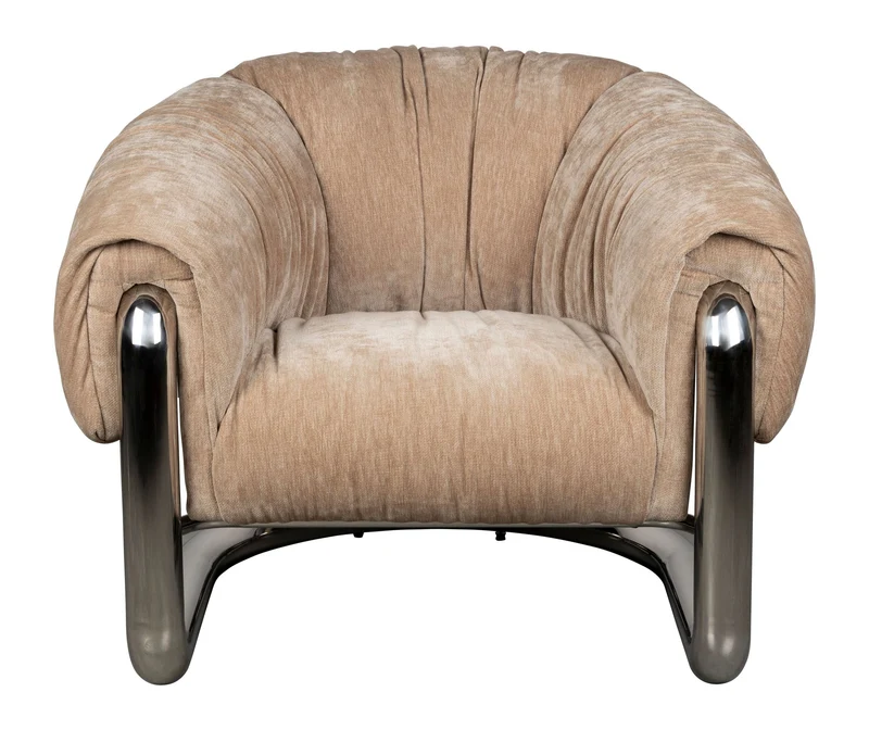 Loungesessel Marly von Dutchbone mit Samtbezug in Silber, Retro-Look