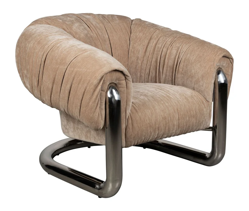 Loungesessel Marly von Dutchbone mit Samtbezug in Silber, Retro-Look