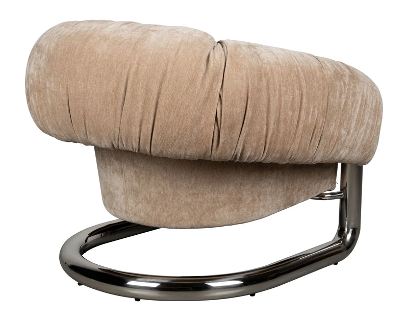 Loungesessel Marly von Dutchbone mit Samtbezug in Silber, Retro-Look
