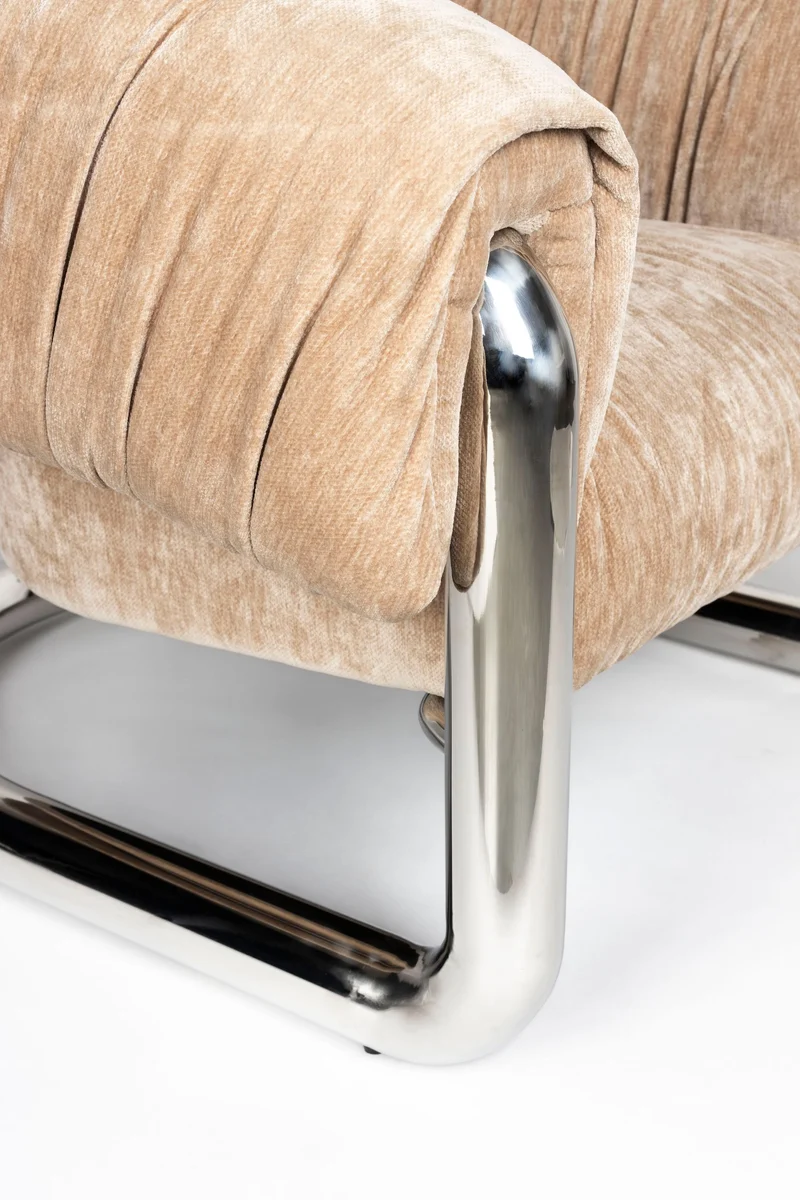 Loungesessel Marly von Dutchbone mit Samtbezug in Silber, Retro-Look