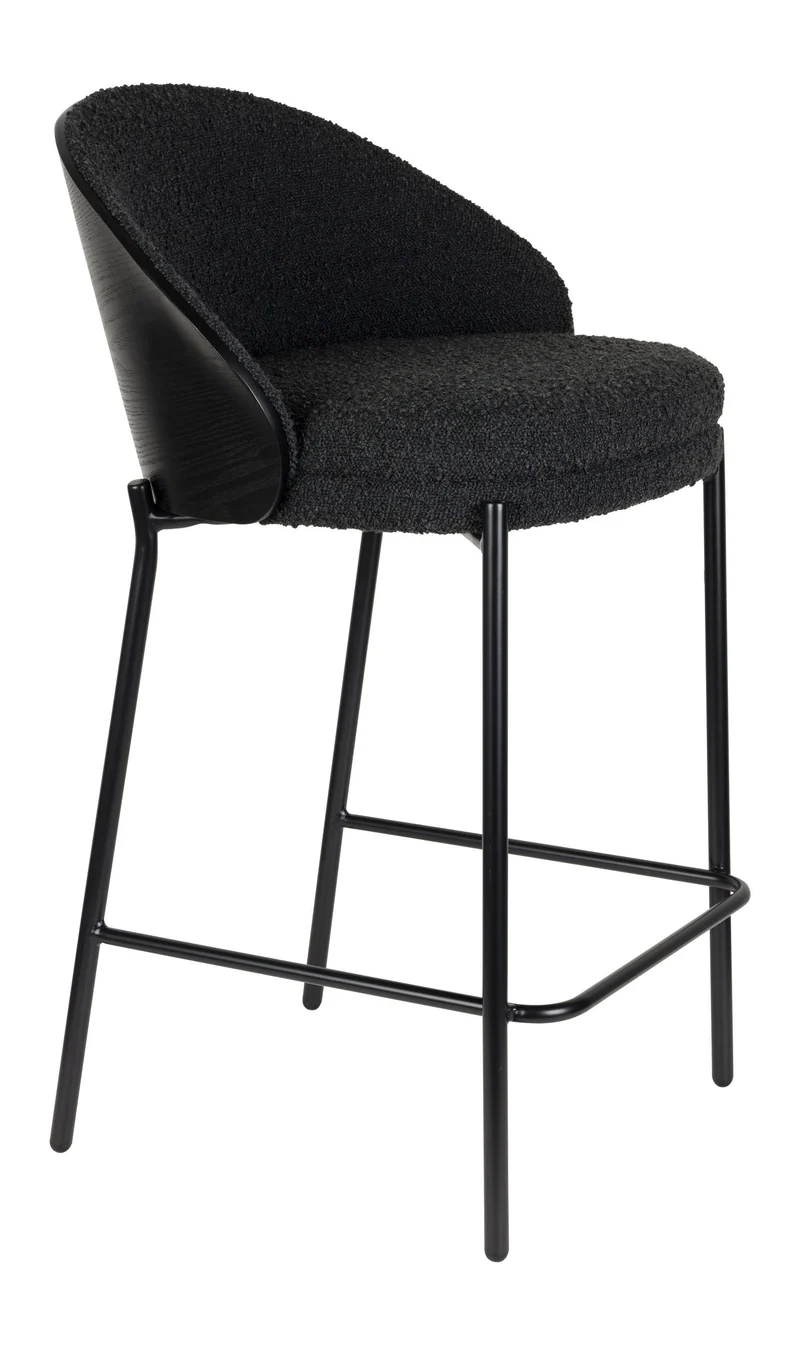 Barhocker Rodin im 2er-Set, Bouclé-Bezug in Schwarz von Dutchbone